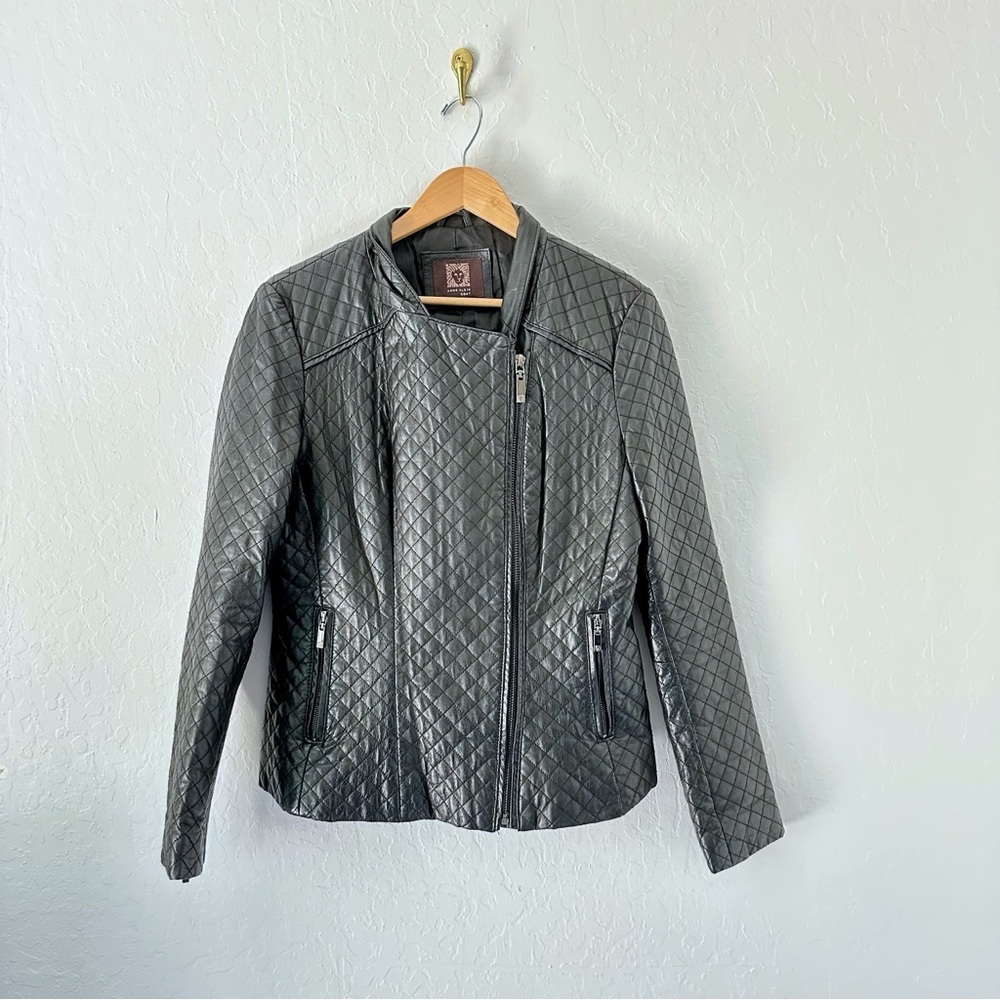 Anne Klein Black Leather Jacket with Quilted Design